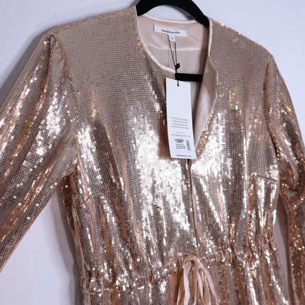 EMERSON FRY Sequin Keyhole Dress NWT Blush Long Sleeve Lined Women's XS