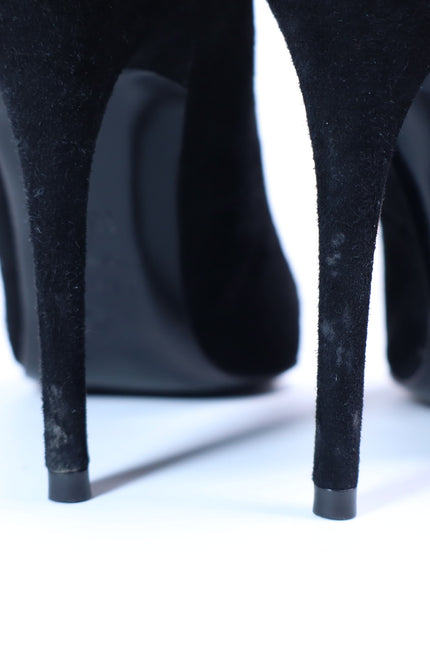 ALEXANDER MCQUEEN Gold Capped Suede Pumps Black Pointed Toe Women's 35.5/US 5.5