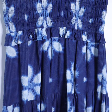 SEA Isla Midi Dress Navy Print Smocked Cotton Peasant Flutter Sleeve Women's 4