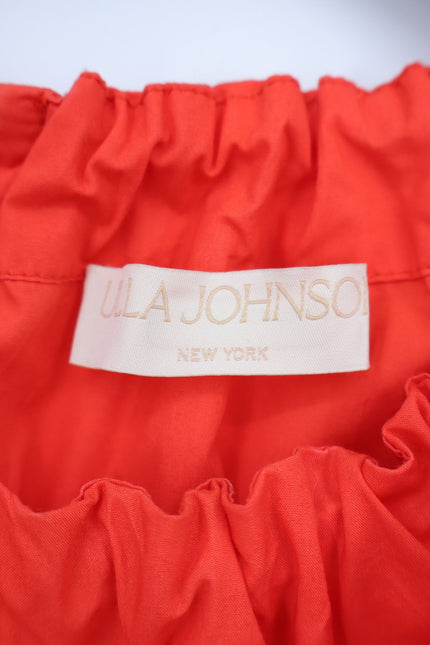ULLA JOHNSON Elora Popover Blouse Coral Poplin Ruffle Sleeve Women's 2