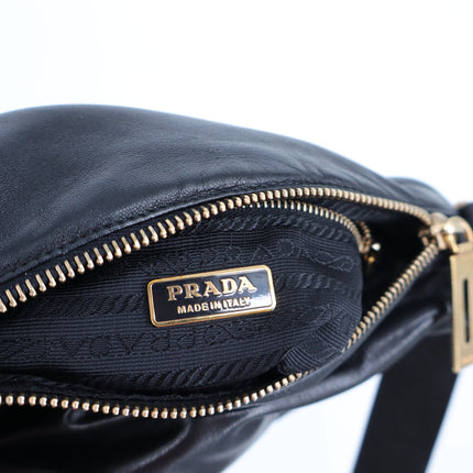 PRADA Semitracolla Leather Mini Shoulder Bag Black w Gold Purse Lockable Luxury