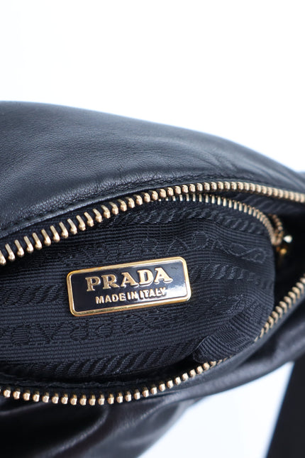 PRADA Semitracolla Leather Mini Shoulder Bag Black w Gold Purse Lockable Luxury