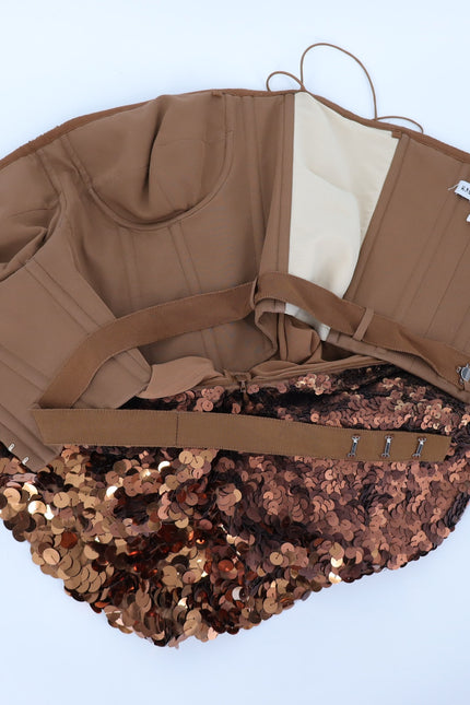 KAUFMANFRANCO Graduated Bronze Sequin Dress Silk Strapless Mini Women's 6/42