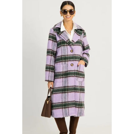 Mystree Plaid Mohair Midi Overcoat NWT Lavender Long Sleeve Women's M