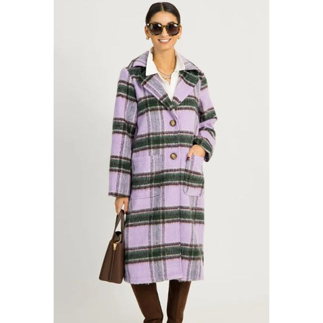Mystree Plaid Mohair Midi Overcoat NWT Lavender Long Sleeve Women's M