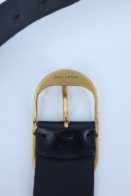 NILI LOTAN Leather Nili Belt Black with Antique Brass Buckle Women's O/S