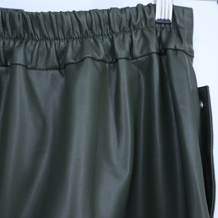 Sea NYC Lena Vegan Leather Skirt Green Midi A Line Full Button Front Women's 6
