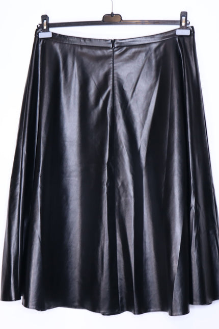 AKRIS PUNTO Faux Leather Circle Skirt Black High Waisted Midi Women's 16