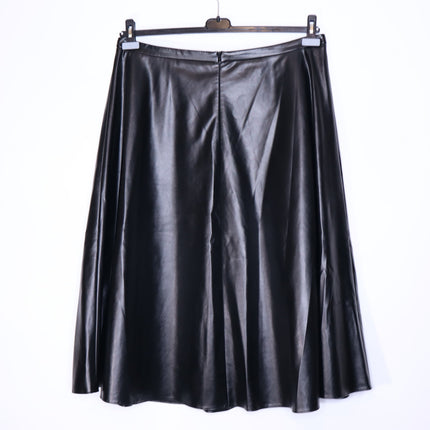 AKRIS PUNTO Faux Leather Circle Skirt Black High Waisted Midi Women's 16