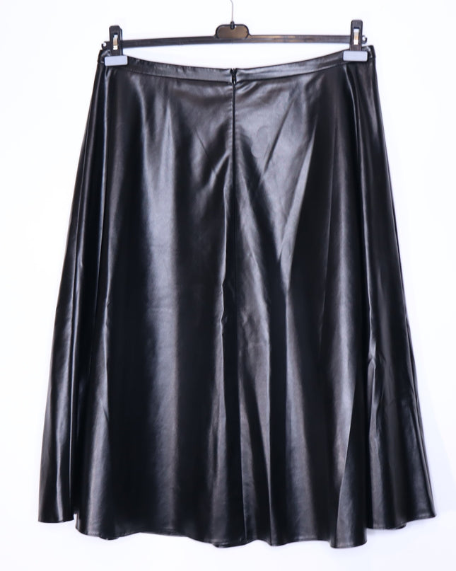 AKRIS PUNTO Faux Leather Circle Skirt Black High Waisted Midi Women's 16