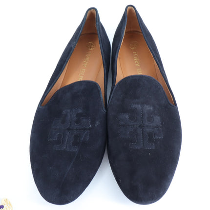 Tory Burch Ruby Smoking Loafers Black Suede Almond Toe Slip On Women's 10M