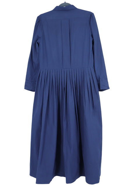 BURU Button Maxi Shirt Dress Navy Blue 3/4 Sleeve A-Line Lagenlook Women's L