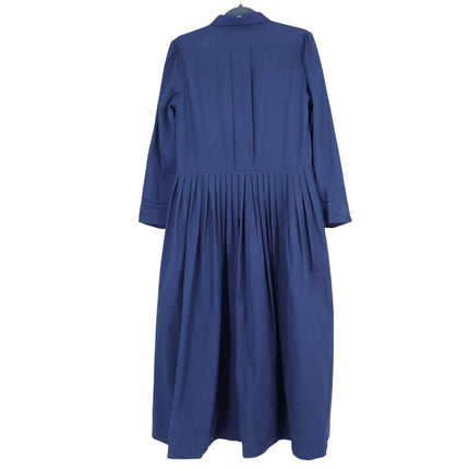 BURU Button Maxi Shirt Dress Navy Blue 3/4 Sleeve A-Line Lagenlook Women's L