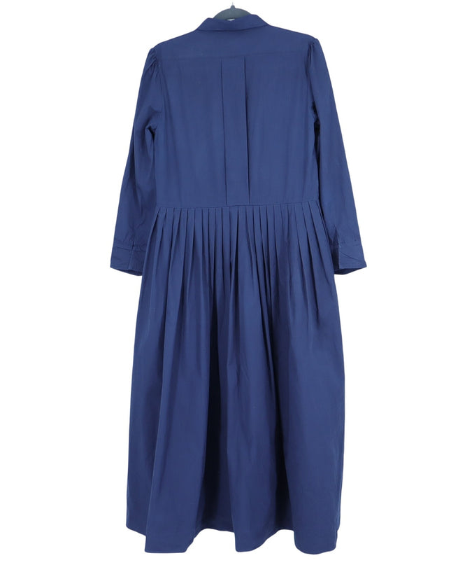BURU Button Maxi Shirt Dress Navy Blue 3/4 Sleeve A-Line Lagenlook Women's L