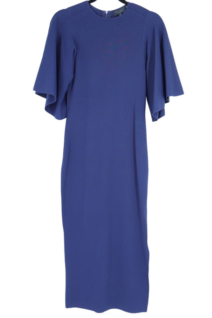 TED BAKER Lounia Bodycon Midi Dress Navy Blue Flare Sleeve Women's 2