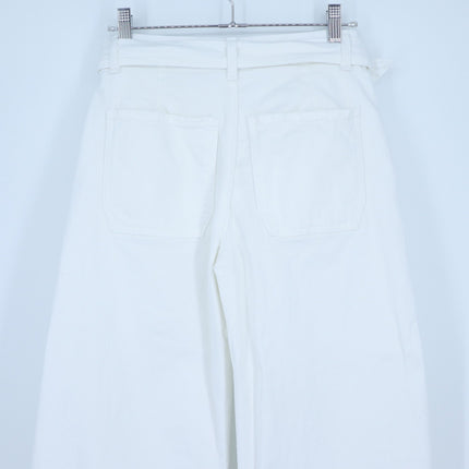 Seventy Venezia Cotton Bull Denim Pants White Belted Wide Leg Women's 36/US 2