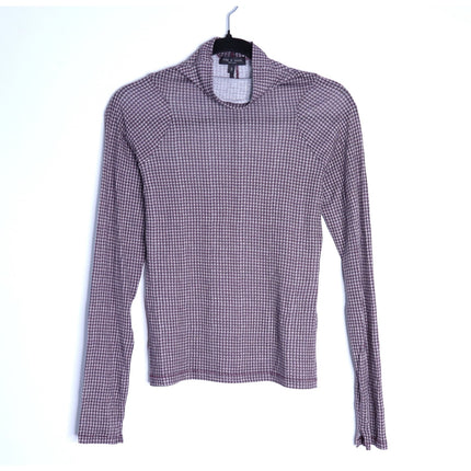 Rag & Bone Shaw Turtleneck Top Paneled Houndstooth Maroon Long Sleeve Women's S