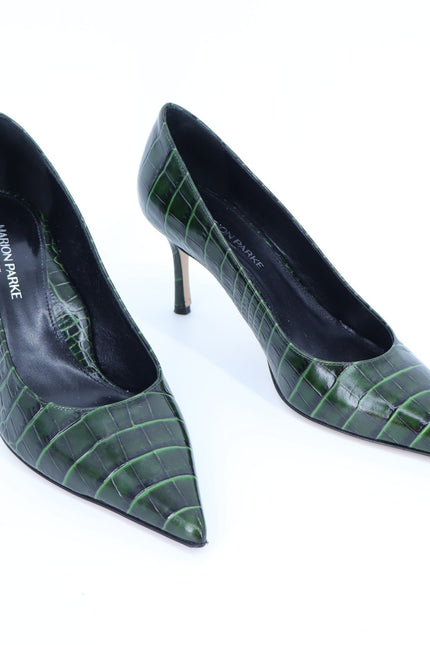 MARION PARKE Classic Pump 85 Green Leather Croc Pointed Toe Women's 39/US 9