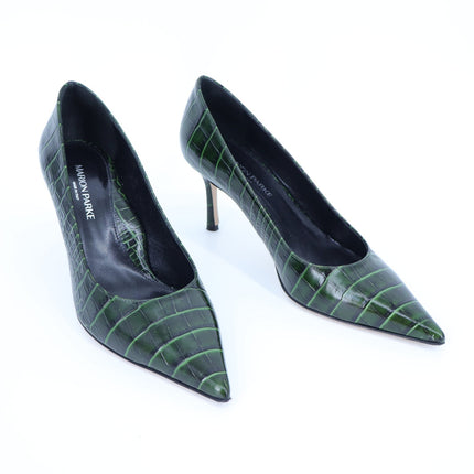 MARION PARKE Classic Pump 85 Green Leather Croc Pointed Toe Women's 39/US 9