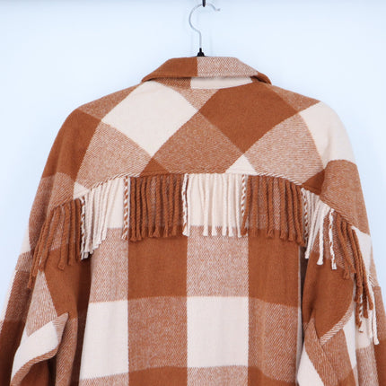 Steve Madden Bonnie Shacket Mocha Bisque Buffalo Fringe Back Women's L