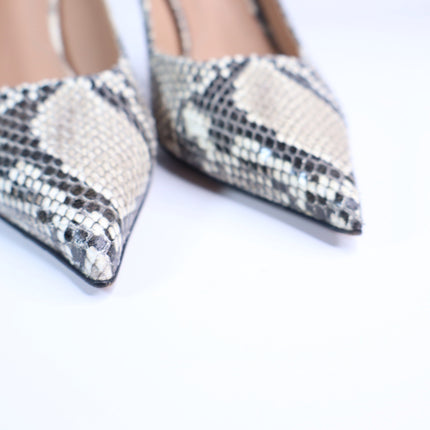 THE FOLD Milano Snake Embossed Leather Heels Beige Pointed Toe Women's 36/US 5