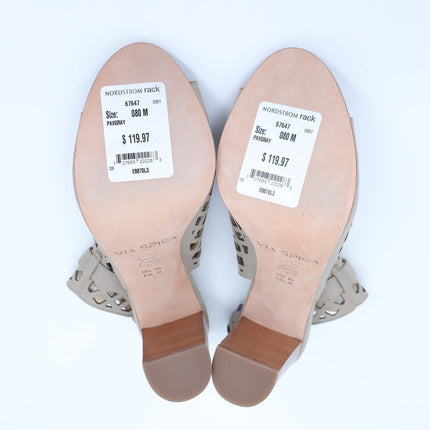 VIA SPIGA Lattice Heeled Sandals Taupe NWT Ankle Strap Peep Toe Women's 8