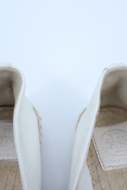 TORY BURCH Cap Toe Espadrilles White and Black Flat Leather Slip On Women's 6M