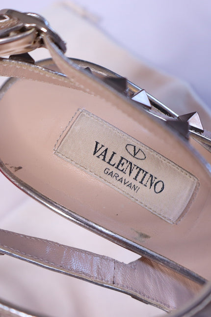 VALENTINO GARAVANI Rockstud Metallic Pumps Iron Ankle Strap Women's 41.5/US 11.5
