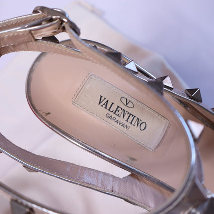 VALENTINO GARAVANI Rockstud Metallic Pumps Iron Ankle Strap Women's 41.5/US 11.5