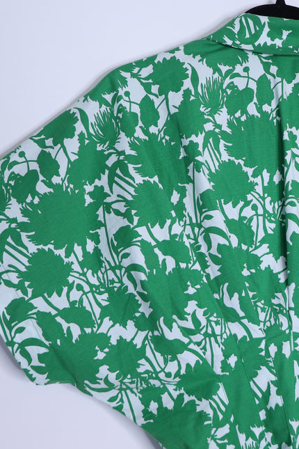 EXQUISE Madilynn Short Sleeve Pleated Blouse Green Button Front Women's XS