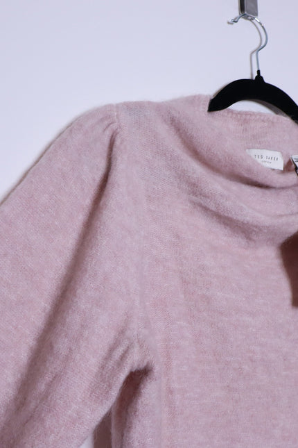 TED BAKER Larbow Statement Bow Sweater Pink Wool Knit Pullover Women's 0/US 2