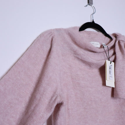 TED BAKER Larbow Statement Bow Sweater NWT Pink Wool Pullover Women's 0/US 2