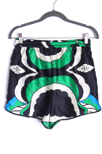 ZARA NWT Printed High Waisted Bermuda Shorts Green Black Pull On Women's S