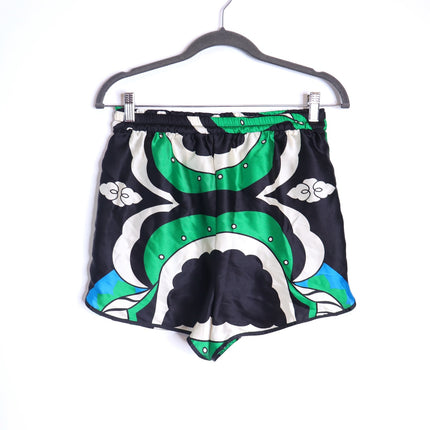 ZARA NWT Printed High Waisted Bermuda Shorts Green Black Pull On Women's S