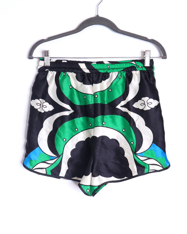 ZARA NWT Printed High Waisted Bermuda Shorts Green Black Pull On Women's S