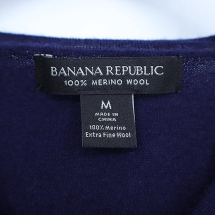 Banana Republic Merino V Neck Sweater Navy Blue Fine Knit Pullover Men's M