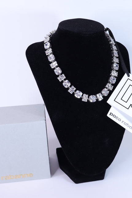 PACO RABANNE Embellished Necklace CZ Crystal Oversized Silver and Clear NIB