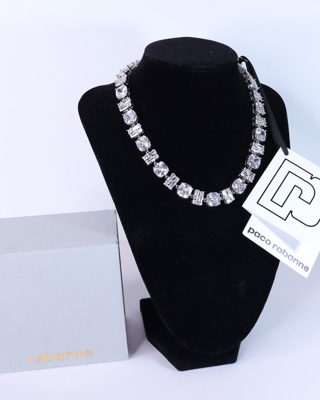 PACO RABANNE Embellished Necklace CZ Crystal Oversized Silver and Clear NIB