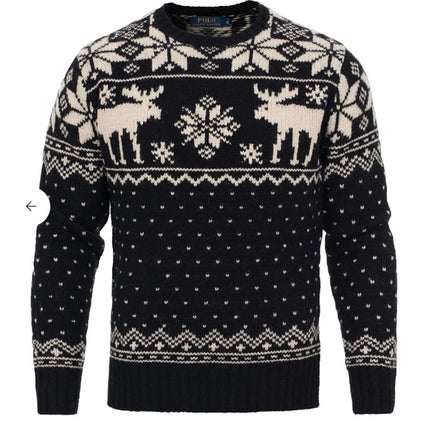 Polo Ralph Lauren Reindeer Wool Pullover Sweater Black Winter Cabin Men's M
