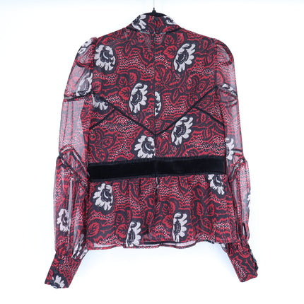 Ted Baker Alexxei Blouse Ladder and Velvet Trim Red Black Long Sleeve Women's 2