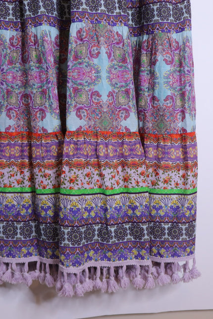 ALICE + OLIVIA Minka Tassel Fringe Maxi Dress Ritzy Multi Tie Front Women's 8