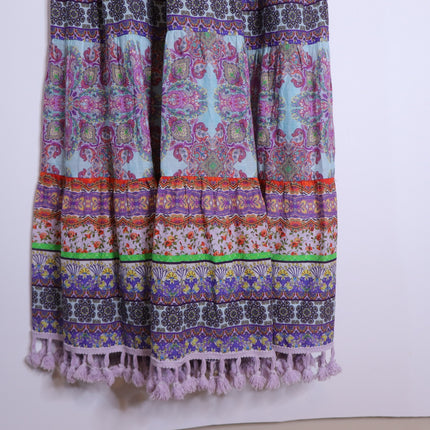 ALICE + OLIVIA Minka Tassel Fringe Maxi Dress Ritzy Multi Tie Front Women's 8