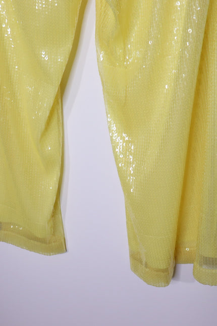 STAUD NEW Luisa Trouser Pleated Sequin Wide-leg Yellow High Rise Women's 16