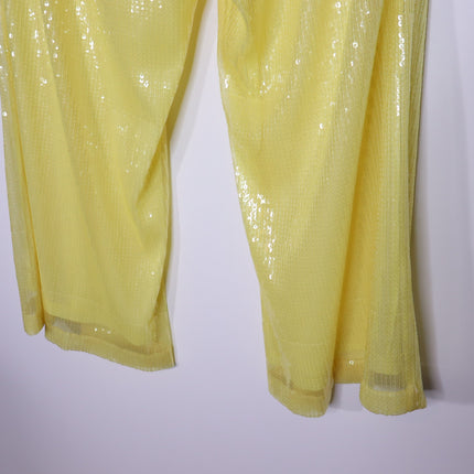 STAUD Luisa Sequin Trouser NWT Pleated Wide-leg Yellow High Rise Women's 16