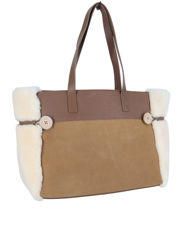 UGG Bailey Tote Bag Chestnut Brown Shearling Suede Leather Shoulder Bag