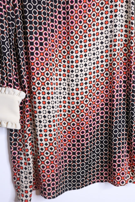 TARA JARMON Reyri Mini Dress Ecru Graphic Print Long Sleeve Women's 42/US L