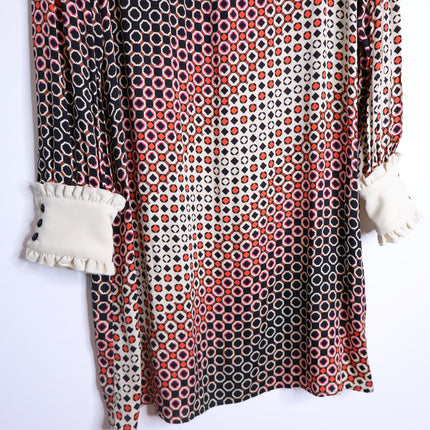 TARA JARMON Reyri Mini Dress Ecru Graphic Print Long Sleeve Women's 42/US L