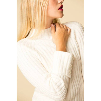 Vince Button Cuff Sweater Ivory Cashmere Wool Mock Neck Pullover Women's M