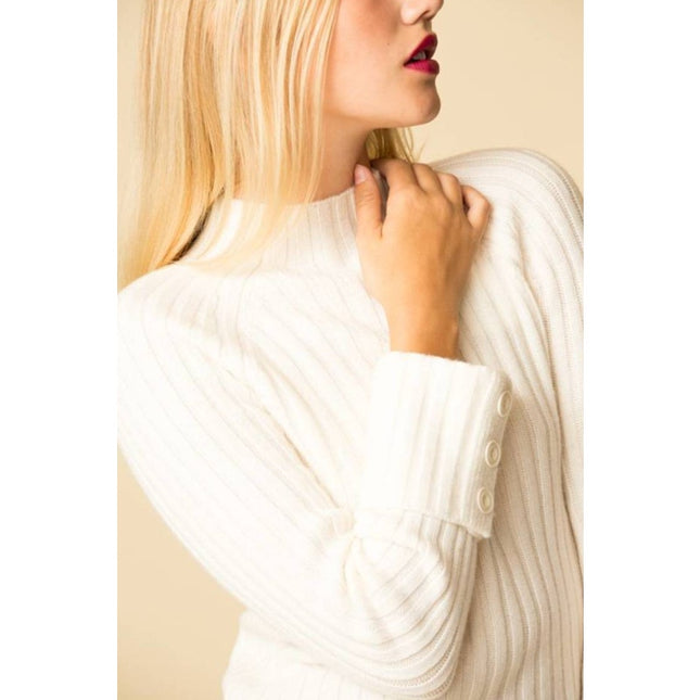 Vince Button Cuff Sweater Ivory Cashmere Wool Mock Neck Pullover Women's M