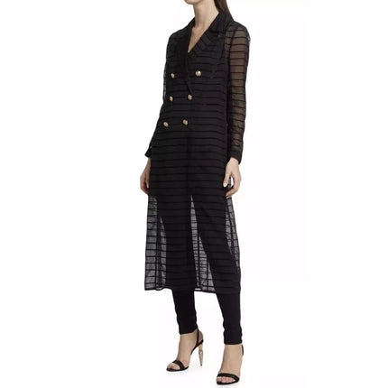 L'agence Dottie Stripe Tulle Duster Black Velvet Double Breasted Women's XS Tall